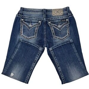 Miss Me‎ Jeans Sz 30 Signature Cuffed Capri Distressed Embellished Flap Y2K Boho